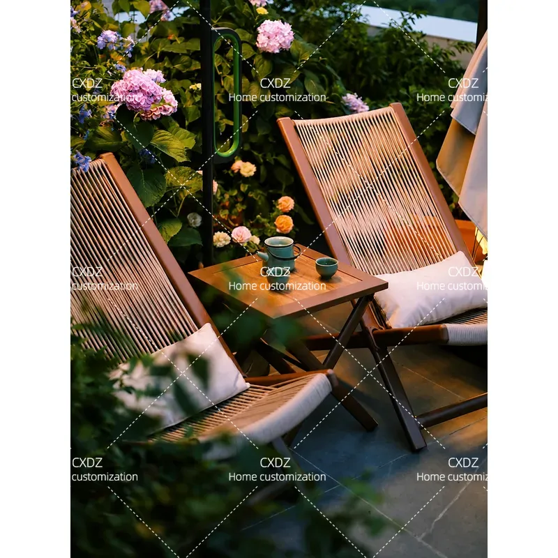 Outdoor Furniture Recliner Set - Rattan Recliner Chair with Small Table