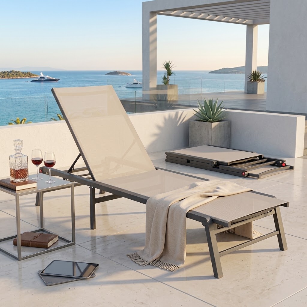 Foldable Sun Lounger, Aluminum - Outdoor Furniture Recliner Set 评论和价格